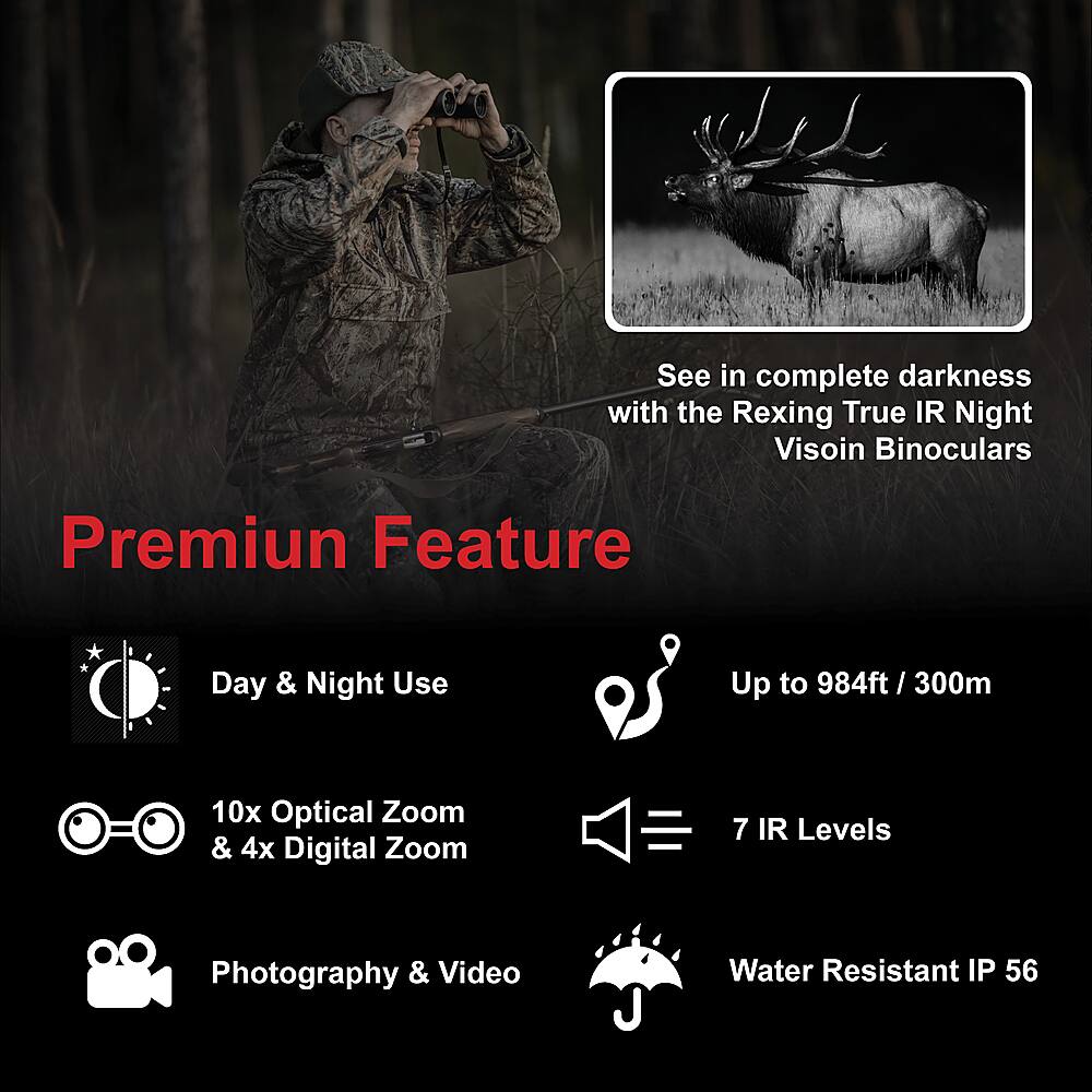 Alt View 14. Rexing - B1 10 x 25 Digital Night Vision Binoculars, Infrared (IR) Digital Camera - Carbon Fiber.