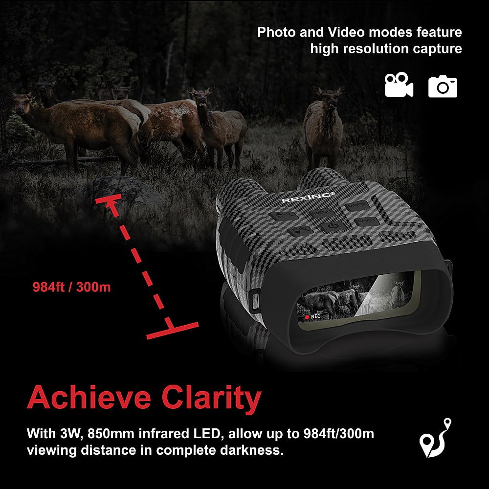 Alt View 16. Rexing - B1 10 x 25 Digital Night Vision Binoculars, Infrared (IR) Digital Camera - Carbon Fiber.