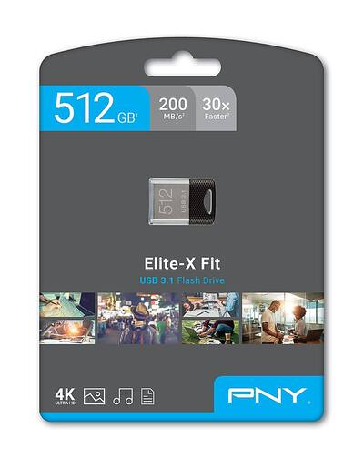 PNY 512GB Elite X Fit USB 3.1 Flash Drive 200MB/s Black P PNY 512GB Elite X Fit USB 3.1 Flash Drive 200MB/s Black P