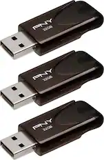 Front. PNY - 32GB Attaché 4 Type A USB 2.0 Flash Drive 3-Pack - Black.