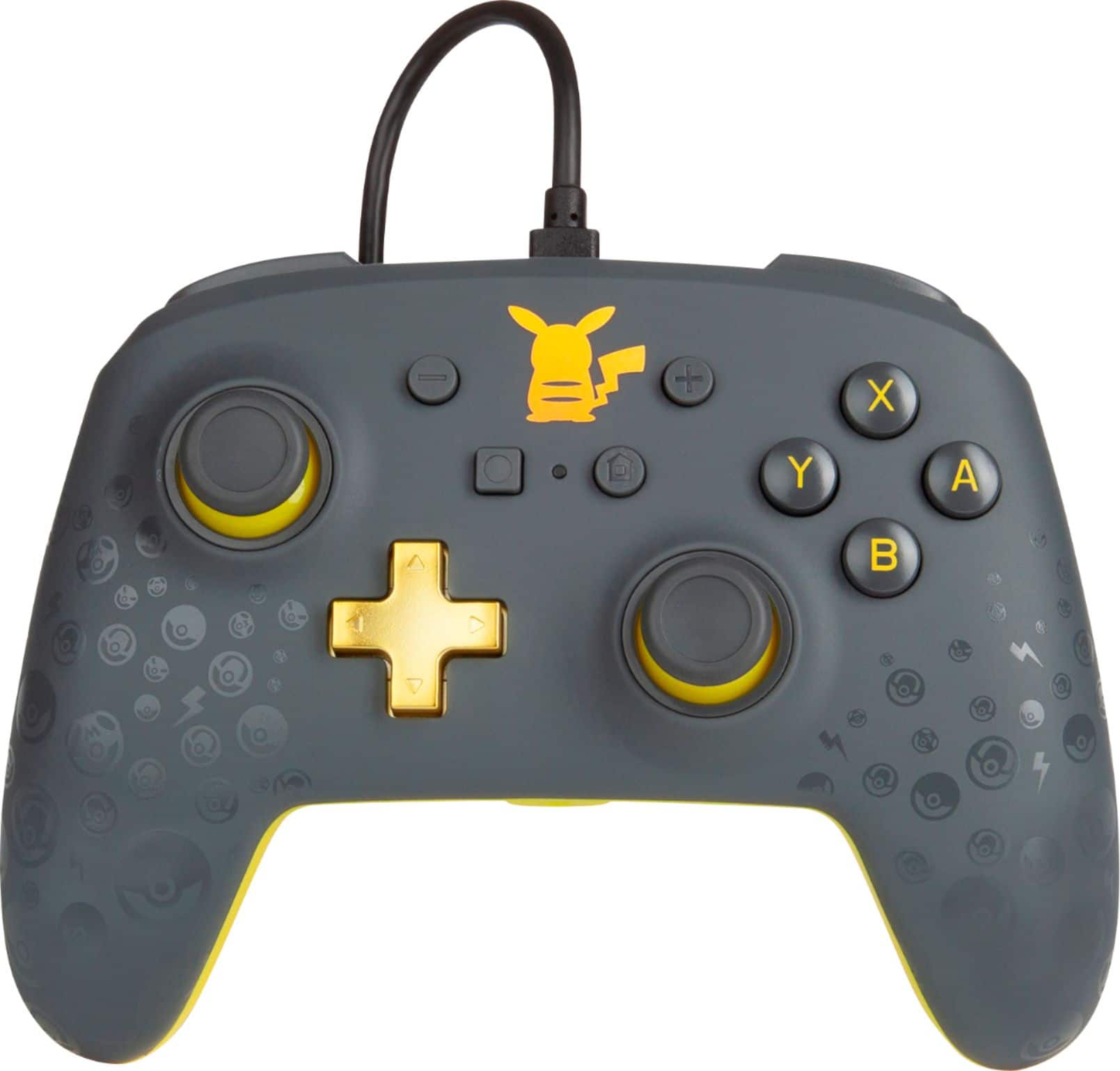 Front. PowerA - Enhanced Wired Controller for Nintendo Switch - Pokémon: Pikachu Grey.