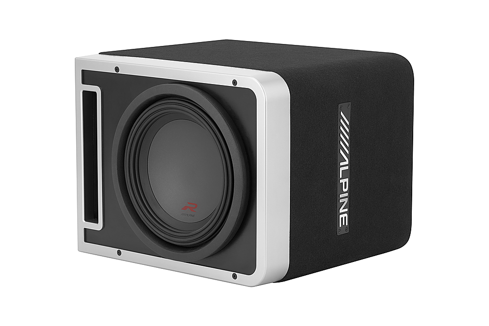 Angle View: Alpine - Pre-Loaded R-Series 10-inch Dual-Voice-Coil 2-ohm Linkable Subwoofer Enclosure - Black