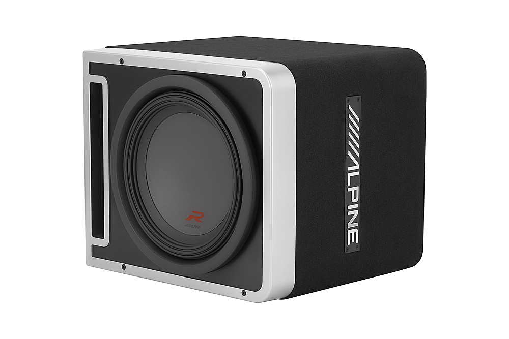 Angle View: Alpine - Pre-Loaded R-Series 12-inch Dual-Voice-Coil 2-ohm Linkable Subwoofer Enclosure - Black