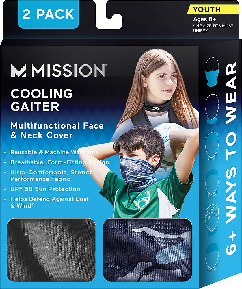MISSION New Compact Cooling Neck Gaiter Face Cover Mask BLK Youth 8 Cool Upf50 