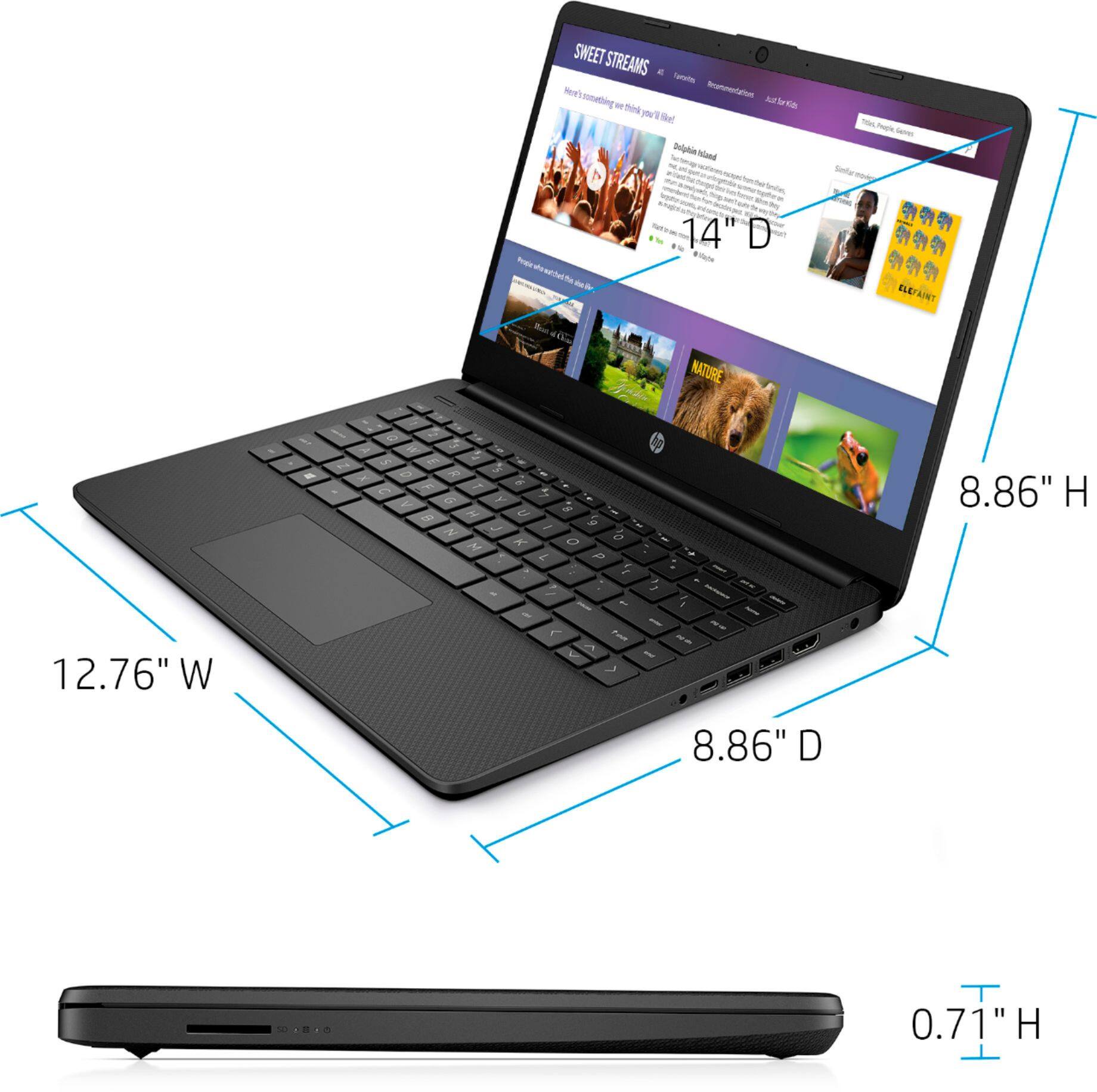 Alt View 14. HP - 14" Laptop - Intel Celeron - 4GB Memory - 64GB eMMC - Jet Black.