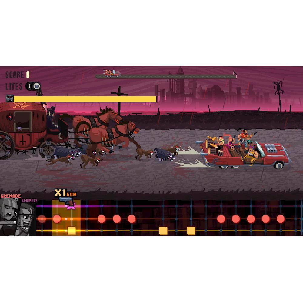 The image depicts a scene of a red car being chased by a pack of dogs. The car is driving down a street, and the dogs are positioned behind it, with some of them closer to the car and others further away. The car is moving quickly, and the dogs are in hot pursuit. The image captures the excitement and action of this chase, with the dogs determined to catch the car and its occupants.
