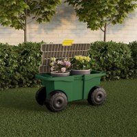 Pure Garden - Garden Cart on Wheels Rolling Storage Bin-Built-In Bench Seat, Interior Tool Tray & Rolls on Lawns & Dirt - Green - Alt_View_Zoom_11