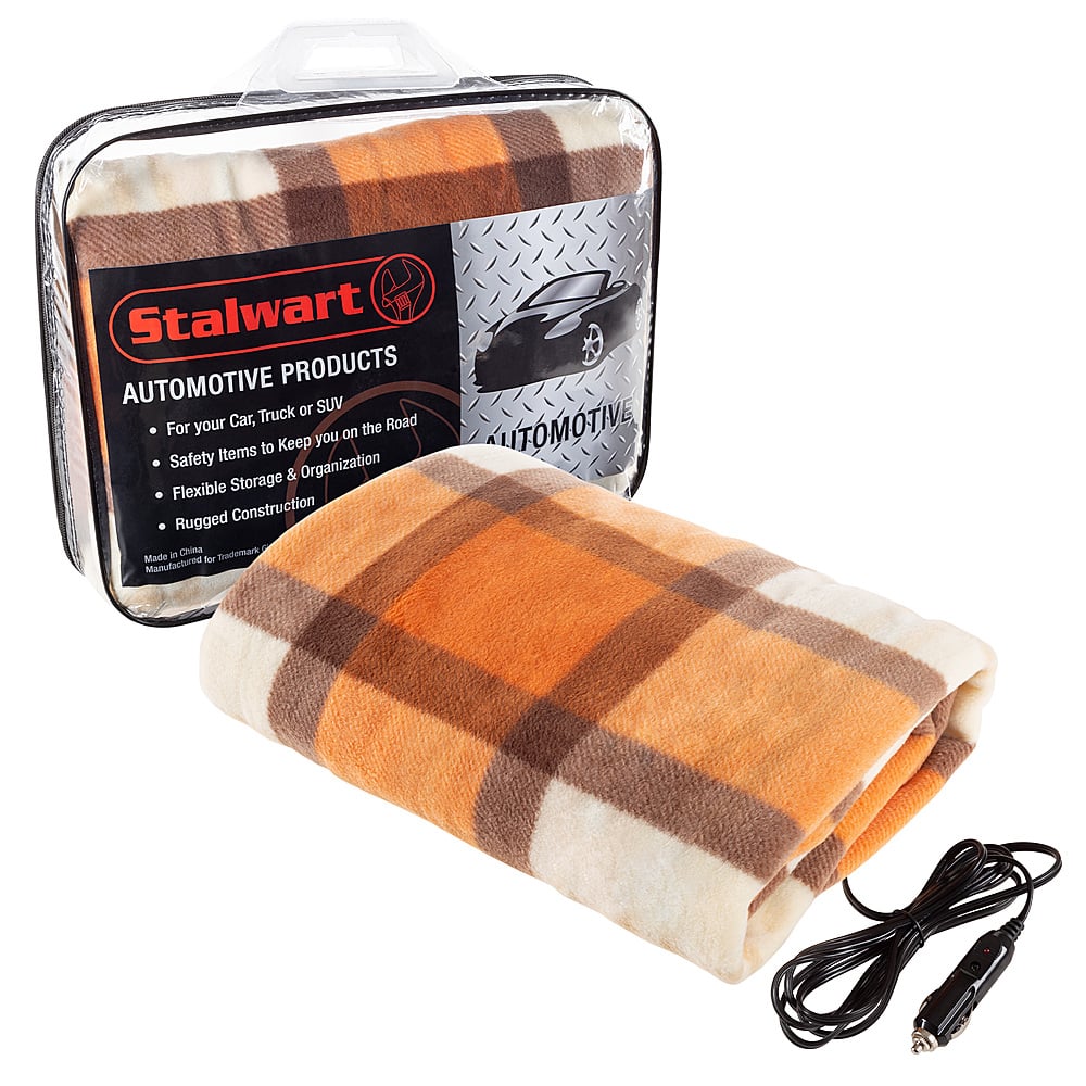 Angle View: Stalwart - Electric Car Blanket- Heated 12V Polar Fleece Travel Throw for Car, Truck & RV- Great for Tailgating & Emergency Kits - Orange Plaid