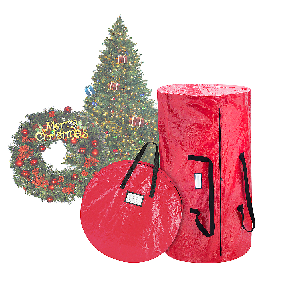 Trademark Home - Christmas Tree and Wreath Combo Storage Bag Holiday Decor Organization - Red