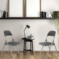 Lavish Home - Folding Chairs – Foldable Steel Seat with Double Brace and Upholstered Vinyl Cushion for Indoor or Outdoor Use (2 Pc) - silver - Alt_View_Standard_11