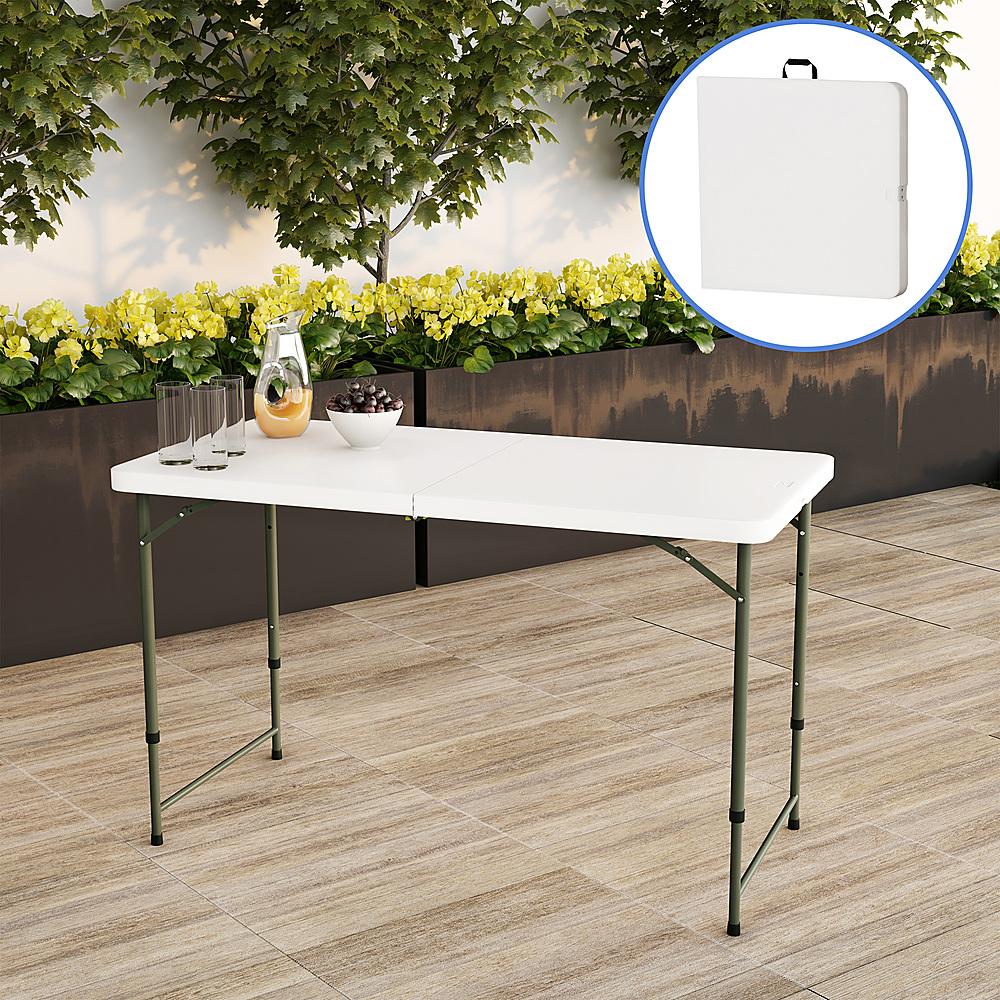 Lavish Home - 4 Foot Adjustable Folding Utility Tabletop-2 Height Settings, Folds in Half, Portable-Great for Seating Indoor & Outdoor - White & Gray