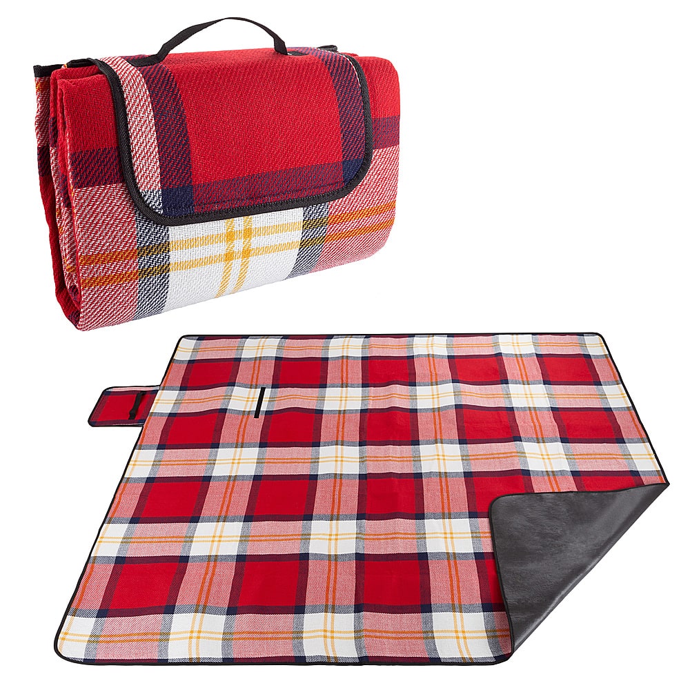 Wakeman - Outdoor Picnic Blanket- Oversized Beach Mat with Foam Padding-Waterproof & Foldable - Red Plaid