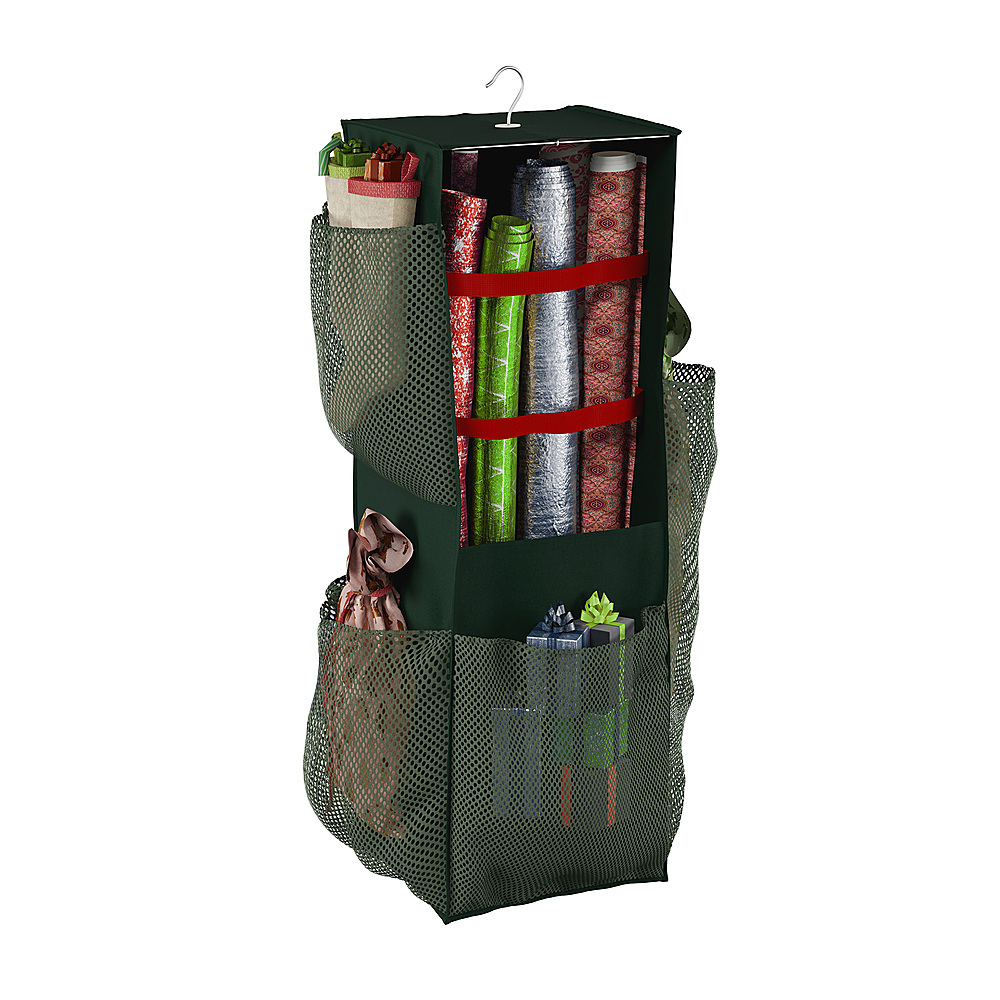 Trademark Home - Hanging Wrapping Paper Organizer- 4-Sided Gift Wrap Station- Storage Compartments - Green
