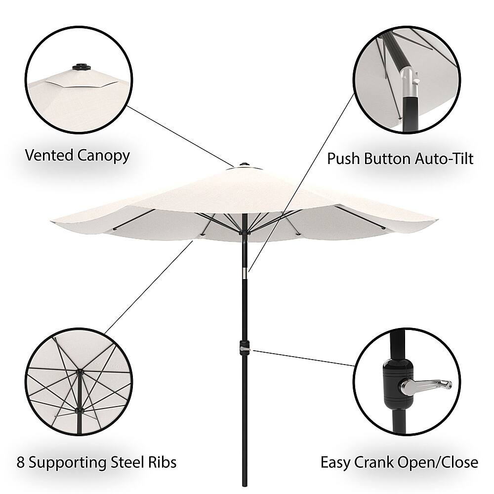 Left View: Pure Garden - Patio Umbrella, Shade with Easy Crank and Auto Tilt Outdoor Table Umbrella for Deck, Balcony, Porch, Backyard, Poolside - Tan