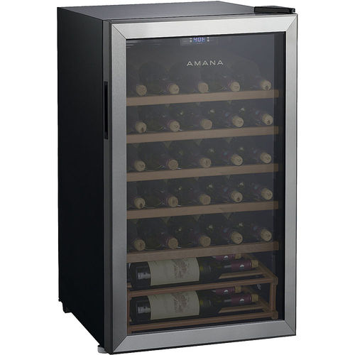 Amana 35-Bottle Single-Zone Wine Cooler with LED Thermostat Control and Wood Shelving