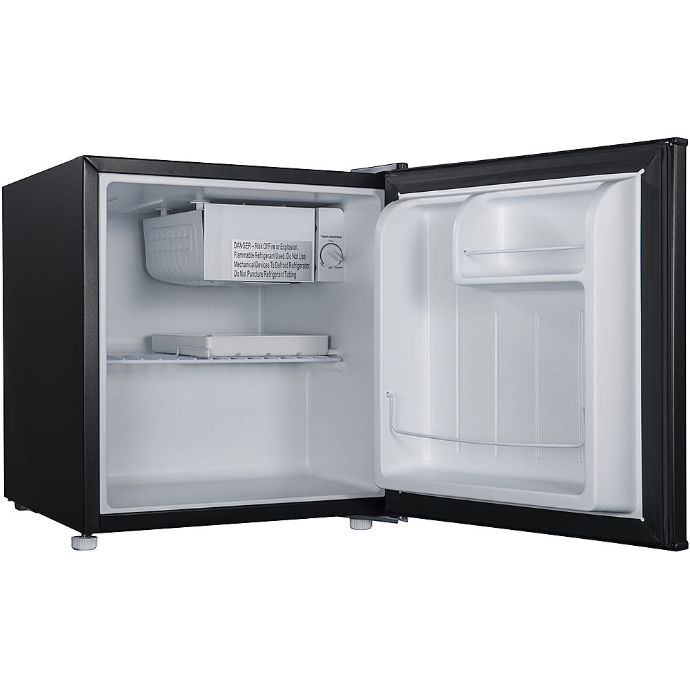 Left View: Amana 1.7-Cu. Ft. Single-Door Mini Refrigerator with Half-Width Chiller Compartment, Black