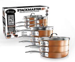 Gotham Steel - StackMaster 15-Piece Aluminum Ultra-Nonstick Cast Textured Ceramic Coating Cookware Set - Copper