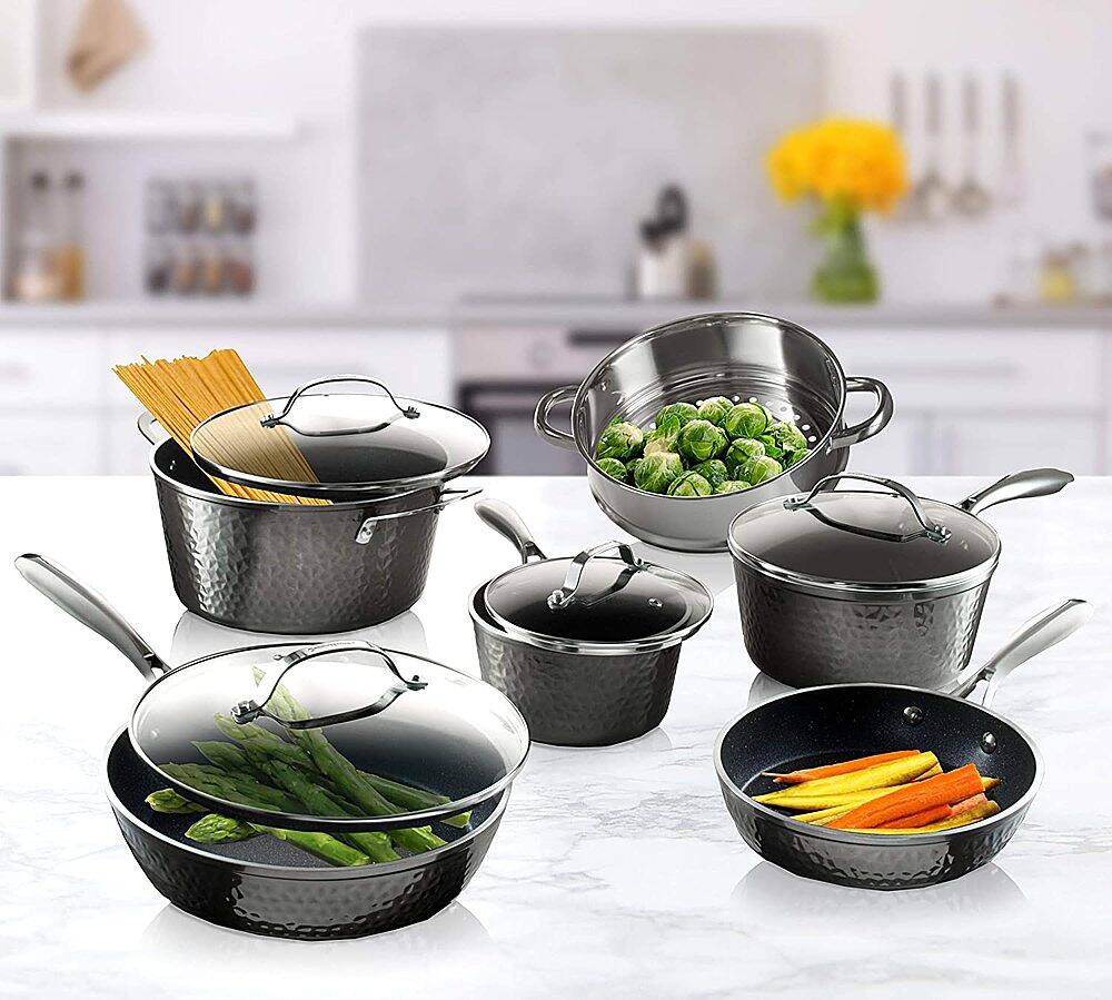 Alt View 11. Granitestone - Non Stick 10pc Cookware Set - Hammered Pewter.