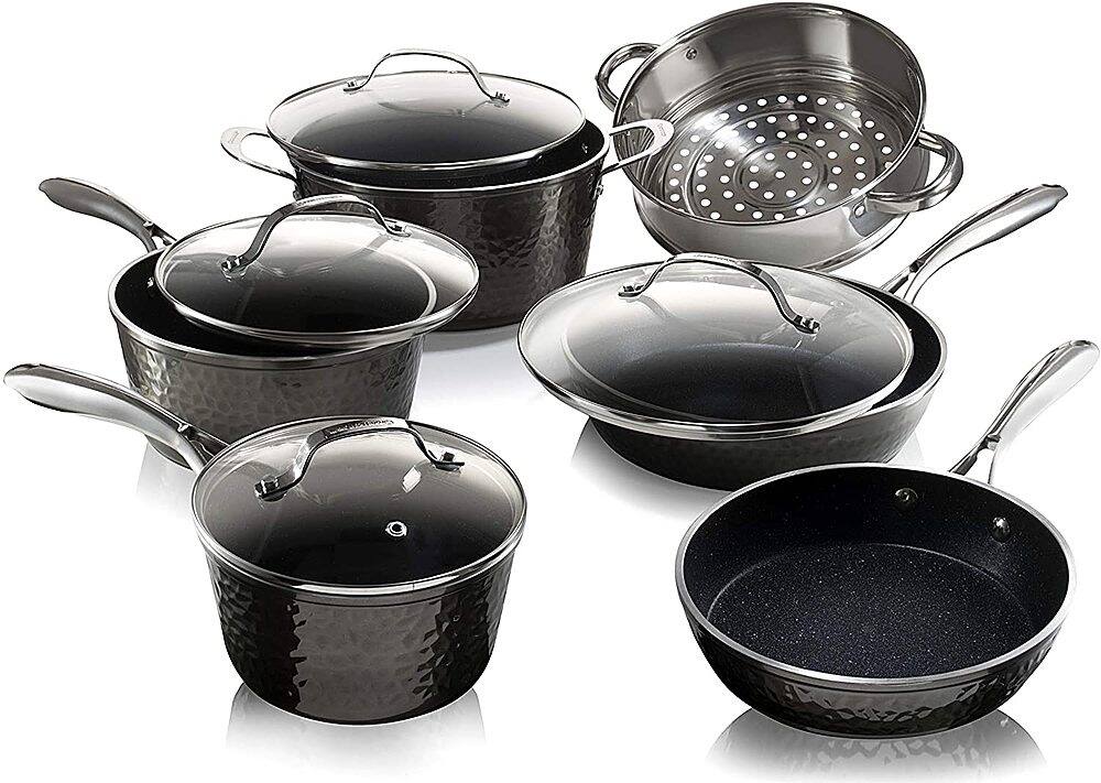 Left. Granitestone - Non Stick 10pc Cookware Set - Hammered Pewter.