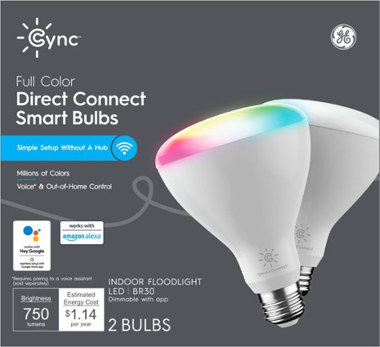 Front Zoom. GE - Cync Direct Connect Light Bulbs(2 BR30 LED Color Changing Light Bulbs), 65W Replacement - Full Color.