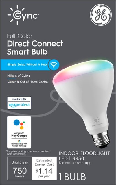 Front Zoom. GE - Cync Smart Direct Connect Light Bulb (1 BR30 LED Color Changing Light Bulb), 65W  Replacement - Full Color.