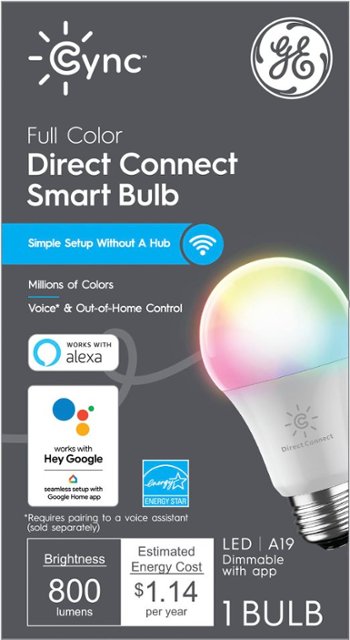 Front Zoom. GE - Cync Smart Full Color Direct Connect Light Bulb (1 A19 LED Color Changing Light Bulb), 60W Replacement - Full Color.