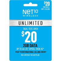 Net10 - $20 Unlimited 30 Day Plan (2GB of data at high speed, then 2G),$10 Int'l Calling Credit Plan (Email Delivery) [Digital] - Front_Zoom