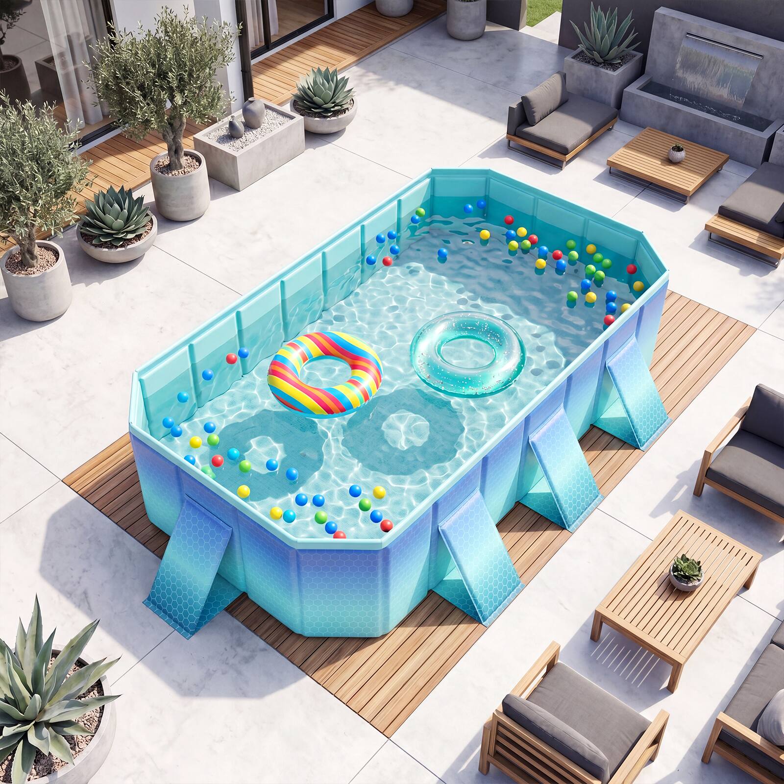 Alt View 3. Costway - Costway Non-Inflatable Swimming Pool, Around Ground Pool with 24 Wall Panels & 8 Support Gradient + Green - Gradient + Green.