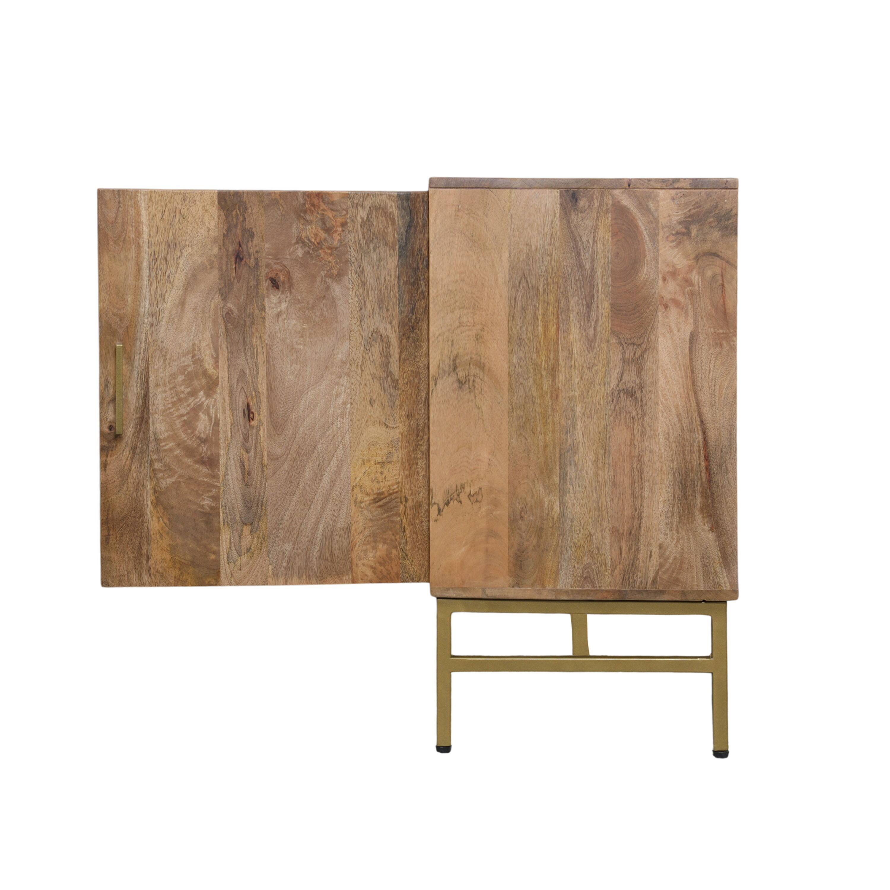 Back. Manhattan Lane - Lysa 50 Inch Sideboard Buffet Cabinet with Open Shelves, Gold Iron Base, Mango Wood - Natural Brown, Gold.