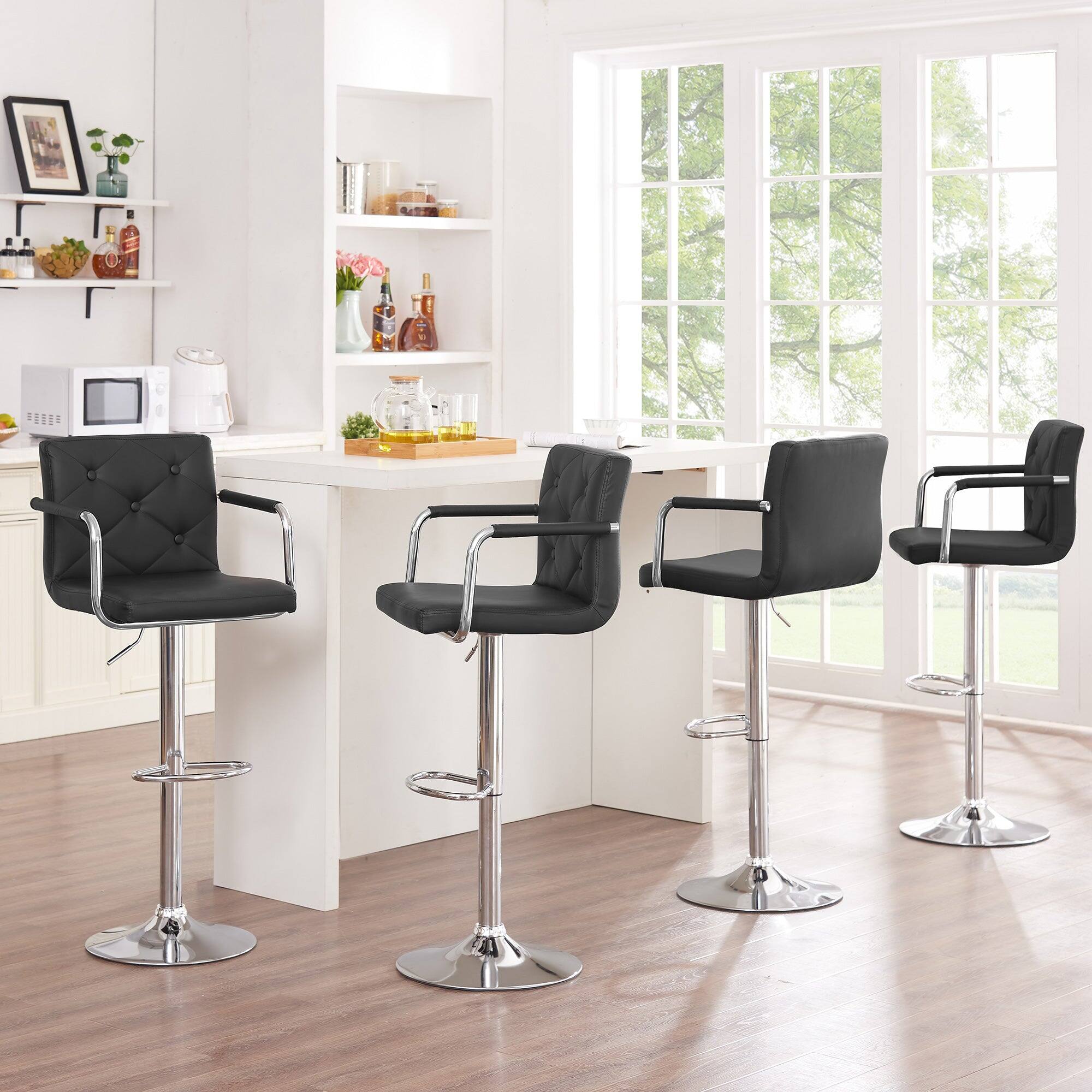Alt View 4. Vecelo - Set of 2 PU Leather Bar Stools with Back and Arms,Adjustable Height Bar Chairs for Kitchen/Island - Black.