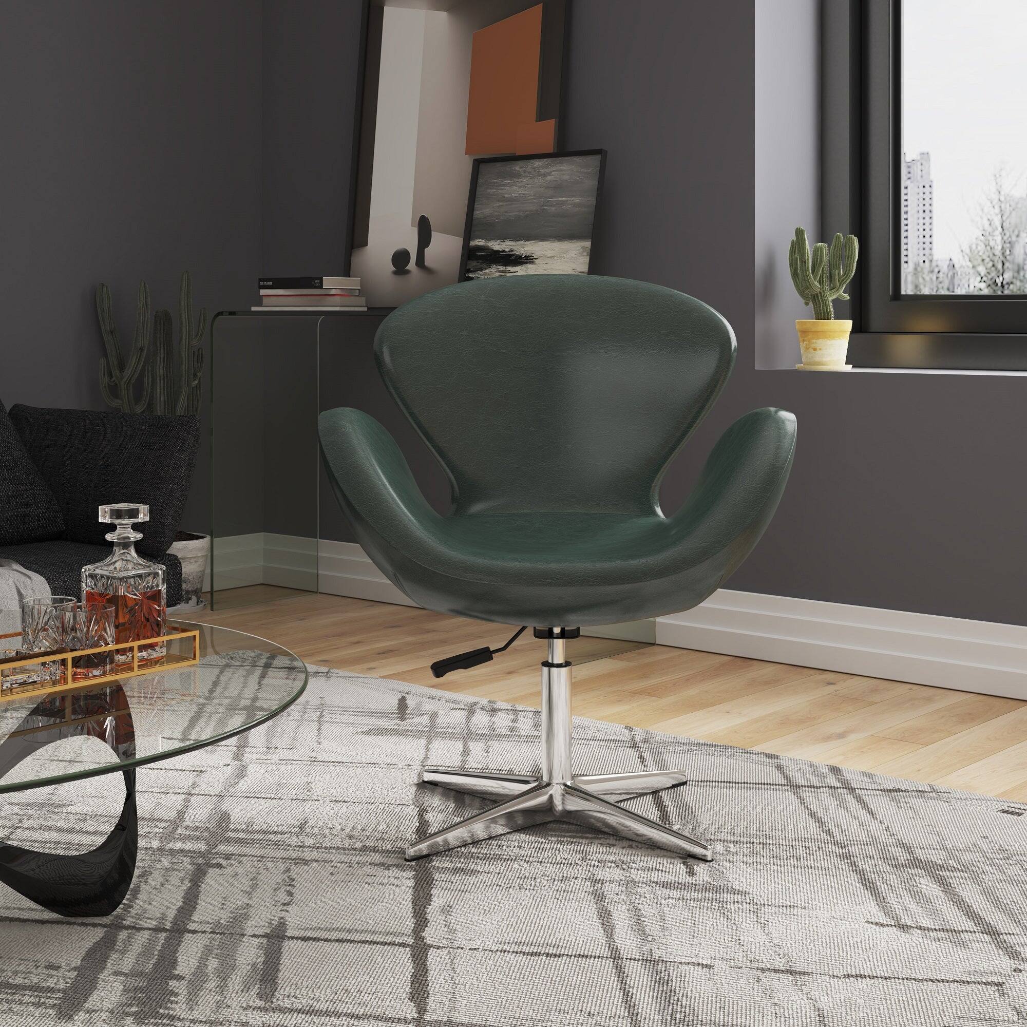 Angle. Manhattan Comfort - Raspberry Modern Upholstered Swivel Lounge Chair - Forest Green.