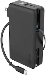 myCharge - RetractaCharger 10,000 mAh Portable Charger for Most USB-C and Apple Devices - Black - Front_Zoom