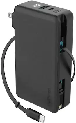 myCharge - RetractaCharger 10,000 mAh Portable Charger for Most USB-C and Apple Devices - Black