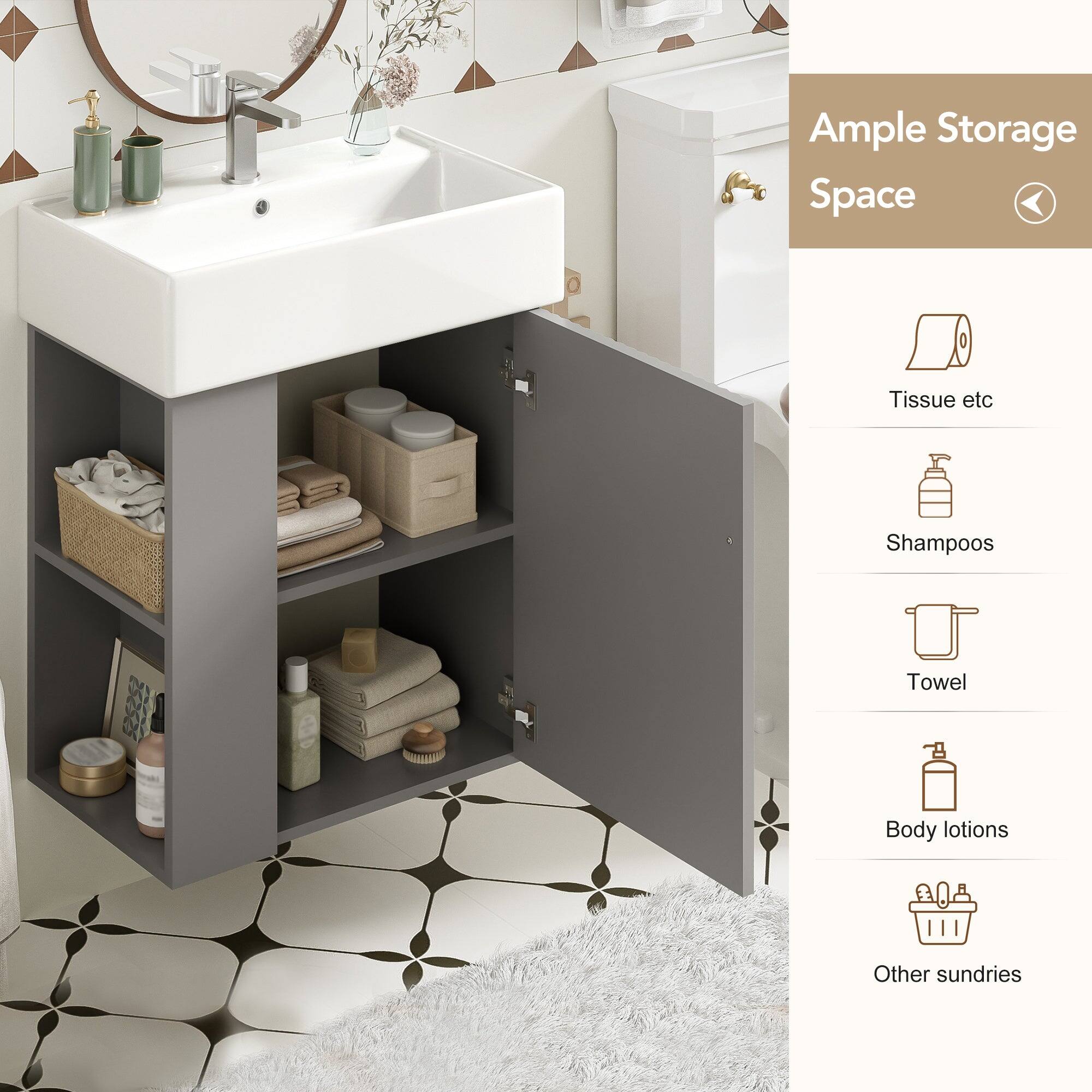 Ample Storage Space

- Tissue etc
- Shampoos
- Towel
- Body lotions
- Other sundries