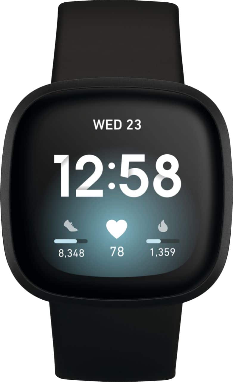 Front. Fitbit - Versa 3 Health & Fitness Smartwatch - Black.
