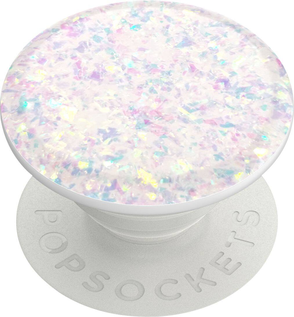 Angle. PopSockets - PopGrip Premium Cell Phone Grip & Stand - Iridescent Confetti White.