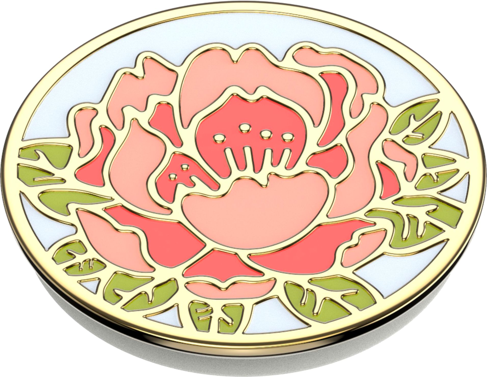 Left View: PopSockets - PopGrip Premium Cell Phone Grip and Stand - Enamel Blooming Peony