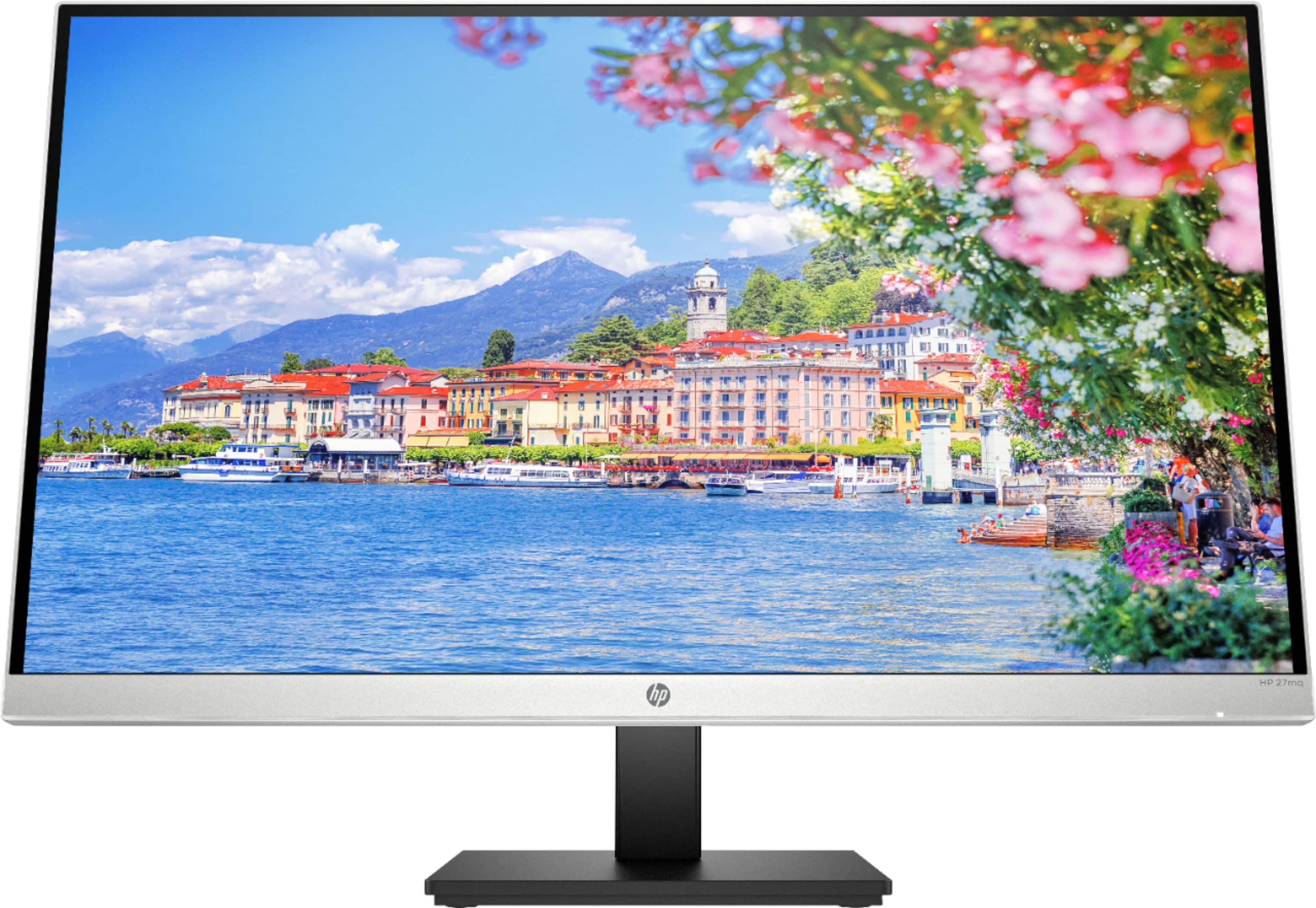 Front. HP - 27" IPS LED QHD Monitor with Adjustable Height (HDMI, VGA) - Silver & Black.