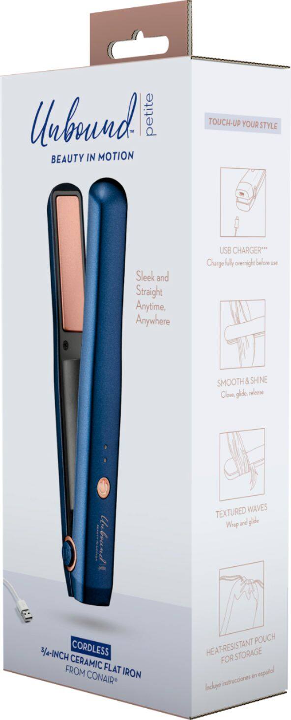 Alt View 14. Conair - Cordless Petite 3/4" Ceramic Flat Iron - Blue/Rose Gold.