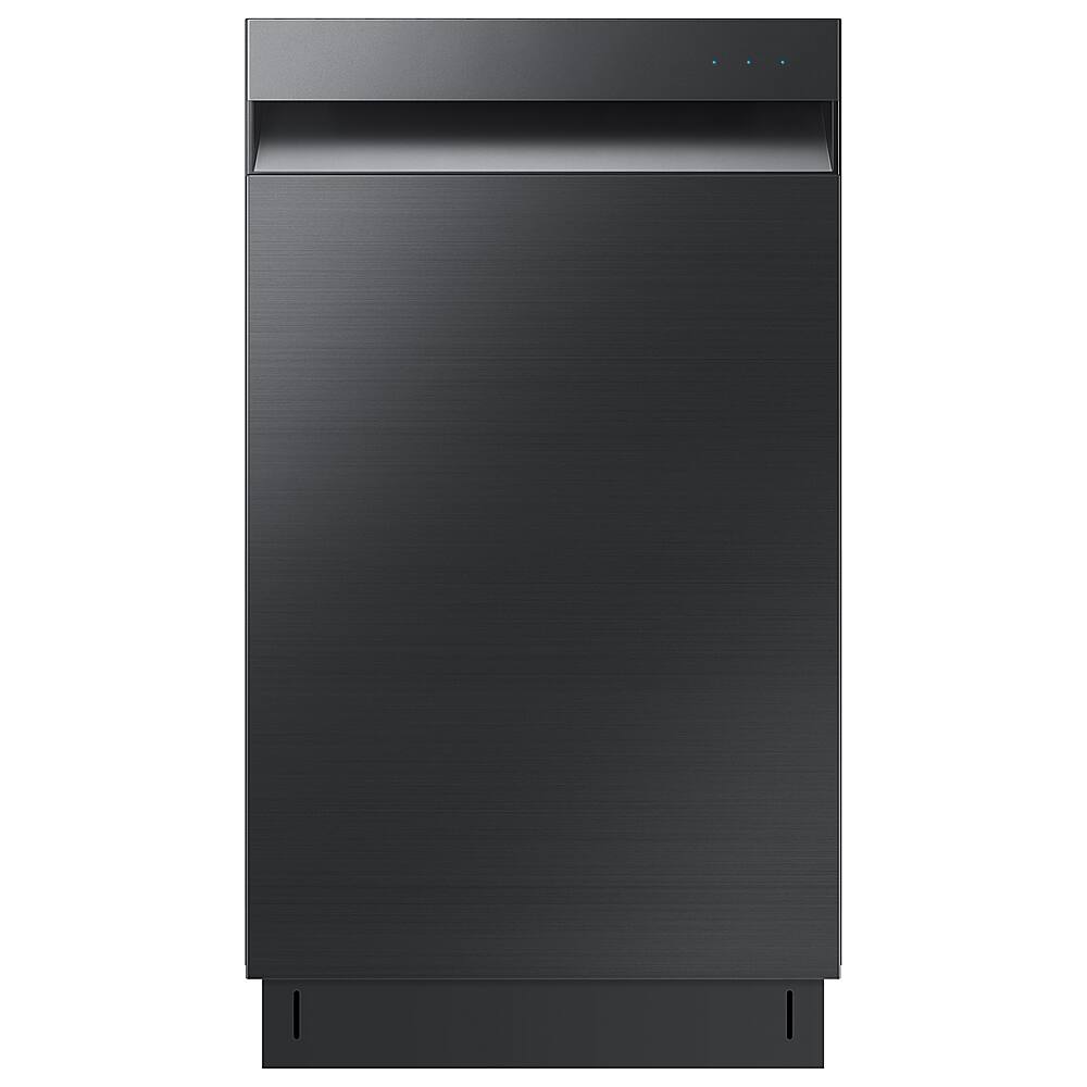 Front. Samsung - 18" Compact Top Control Built-in Dishwasher with Stainless Steel Tub, 46 dBA - Black Stainless Steel.