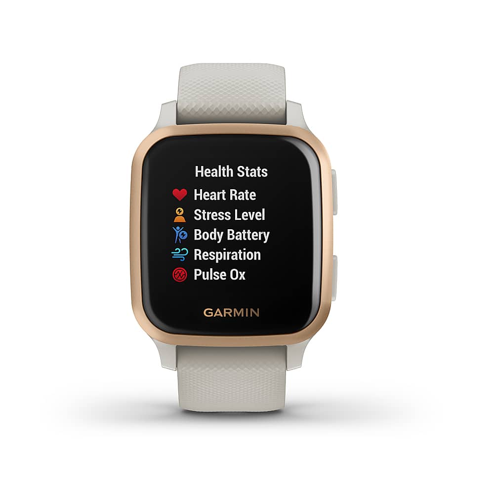 Front. Garmin - Venu Sq Music Edition GPS Smartwatch 33mm Fiber-Reinforced Polymer - Light Sand.