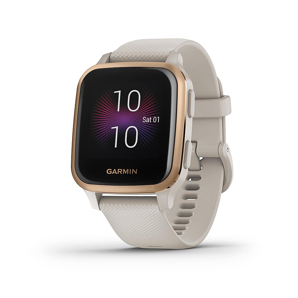 Left. Garmin - Venu Sq Music Edition GPS Smartwatch 33mm Fiber-Reinforced Polymer - Light Sand.