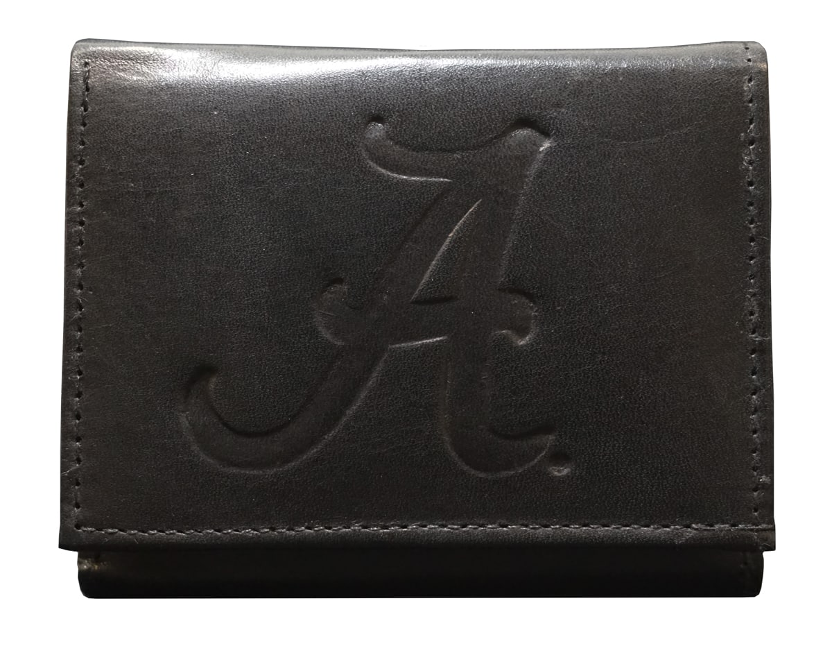 Rico Industries - Alabama Crimson Tide Embossed Trifold Wallet - Black Leather - with Worn Distressed Look - Multi