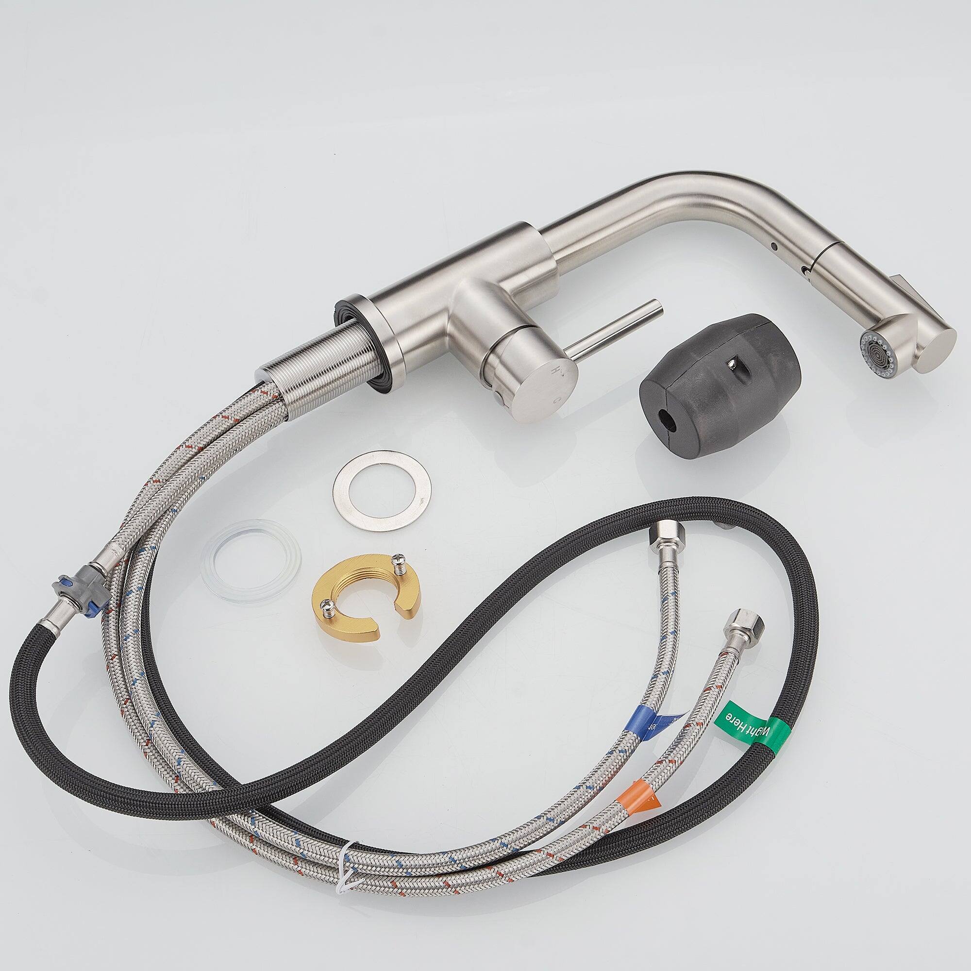 Alt View 2. Boyel Living - Brushed Nickel 2 Spray Patterns Stainless Steel Pull Out Kitchen Faucet with Water Supply Hoses - Brushed Nickel.