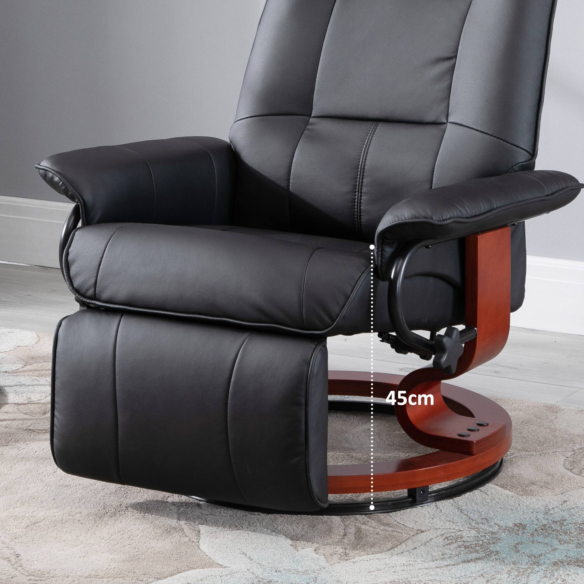 Alt View 7. Homcom - Faux Leather Manual Recliner, Adjustable Swivel Lounge Chair with Footrest - Black.