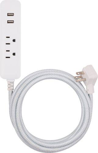Cordinate - 2-Outlet 2-USB 10 Ft Braided Extension Cord, 41691 - Gray/White-Front_Standard 