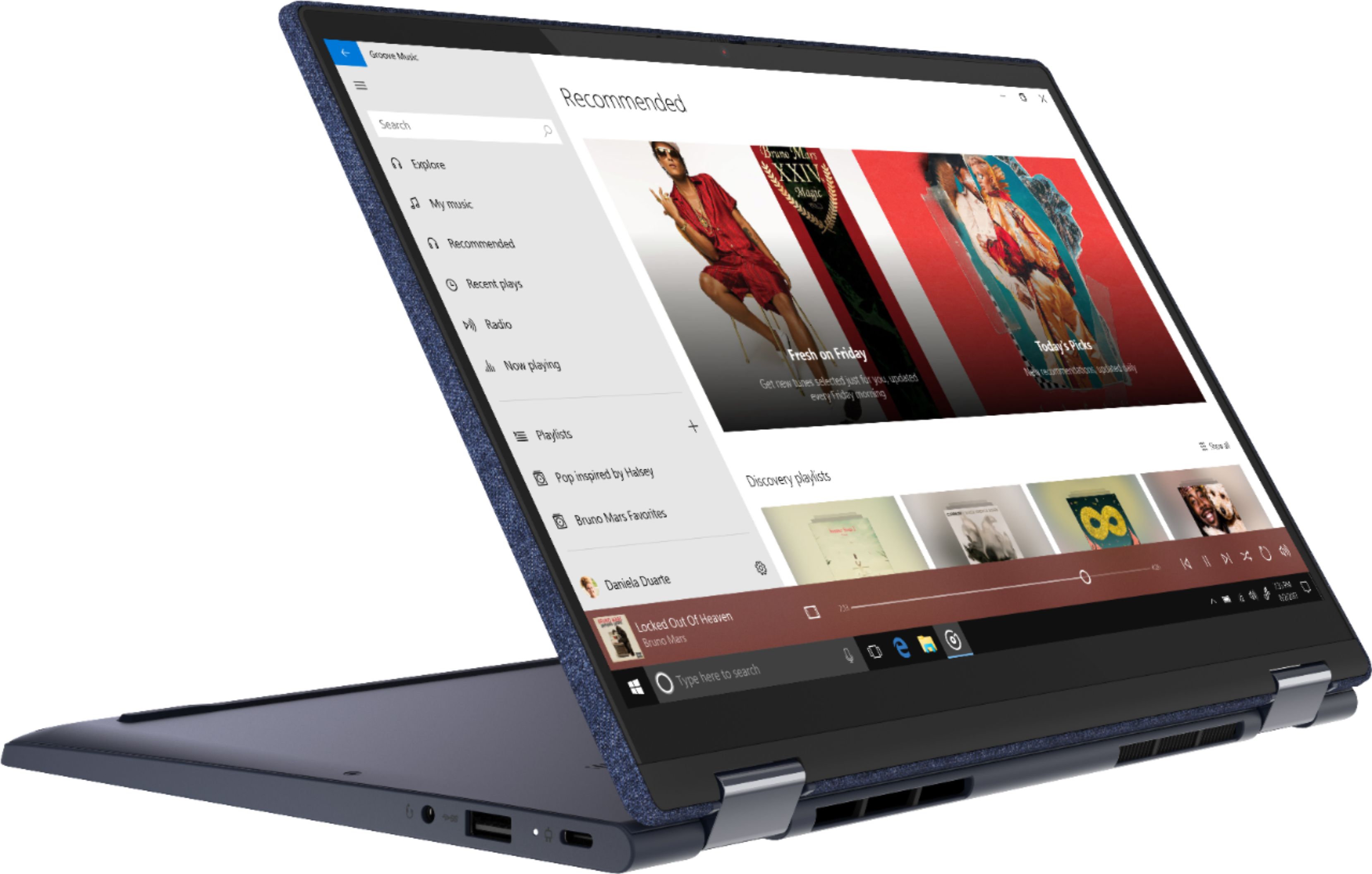 Left View: Lenovo Yoga 6 13 2-in-1 13.3" Touch Screen Laptop - AMD Ryzen 7 - 16GB Memory - 512GB SSD - Abyss Blue Fabric Cover