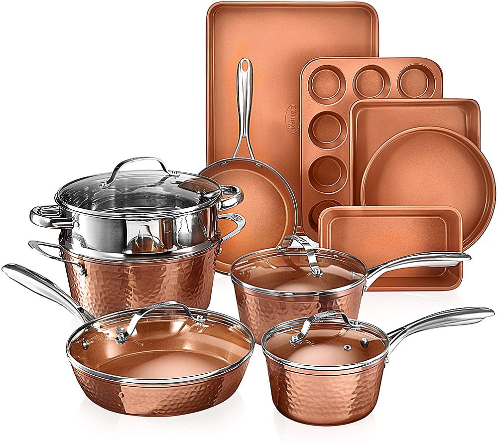 Angle View: Gotham Steel - 15pc Non Stick Cookware Set - Hammered Copper