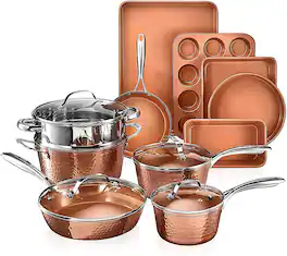 Gotham Steel - 15pc Non Stick Cookware Set - Hammered Copper