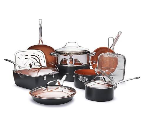 Gotham Steel - Non Stick Ti-Cerama Copper 15 Cookware Set with Square Pans and Lids - Copper